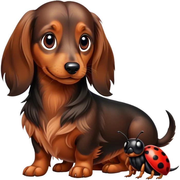 Long haired Dachshund with ladybug  emoji