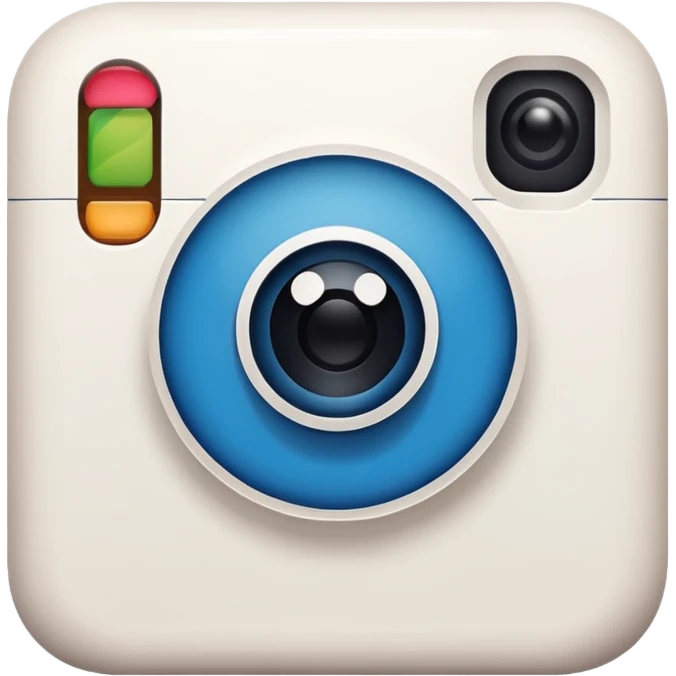 A hand-drawn doodle in a minimalist, cartoon style of a [instagram]. The object is white with thick, rough, black marker outlines and two small black dot eyes. It is a simple sketch with no realistic textures, centered on a solid [blue] circular background." emoji