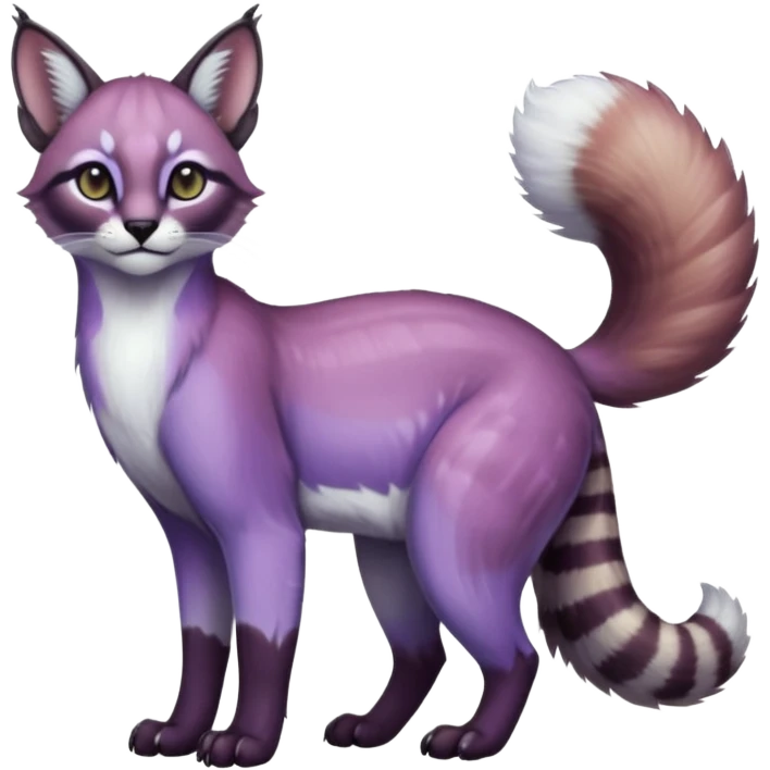 Colorful dark tropical pastel-lilac-lavender-violet iridescent pastel white glorious divine exotic cute cool beautiful shiny beautiful fantasy-caracal-civet-genet-sergal-vernid-animal-Fakémon-hybrid-fursona (full body) emoji