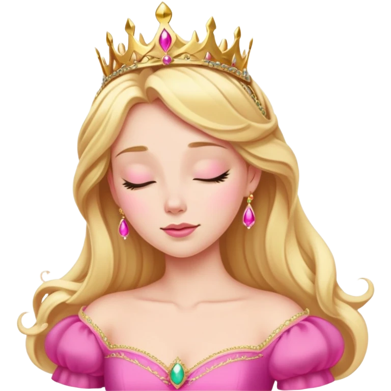 Aurora Sleeping Beauty from hips up, bright pink ballgown, golden blonde hair with gold tiara, minimal style but very recognizable emoji