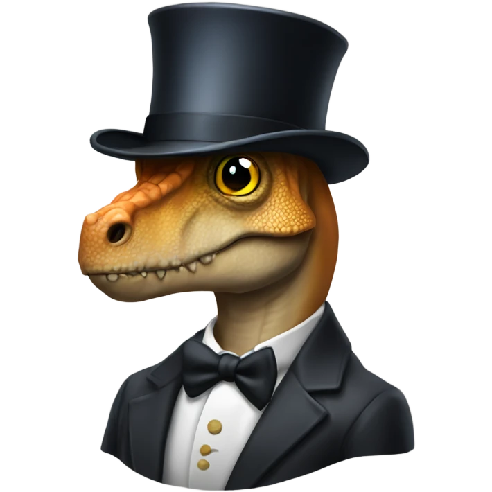Can you make a dinosaur with a top hat, with a monocle glass, and a suit emoji