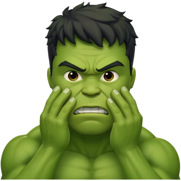 Create a man in a Hulk costume with a hand on his face (disappointment) emoji