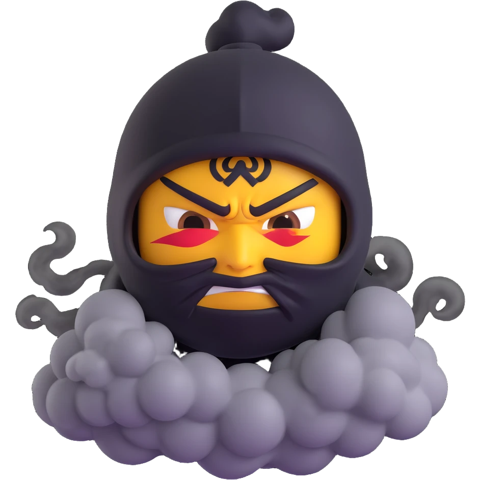 angry ninja emoji, smoke effect, scowling face, ready to attack emoji