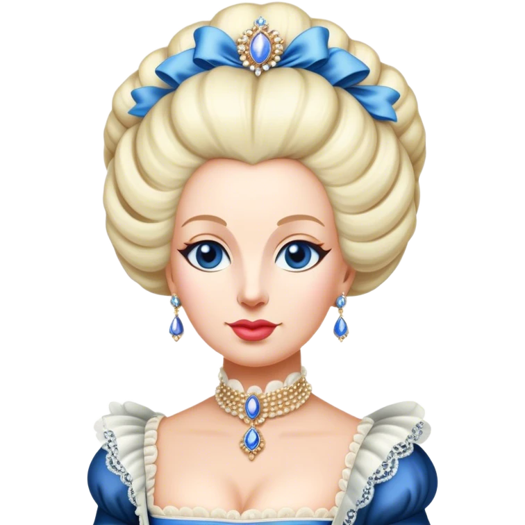 Cinematic Realistic Marie Antoinette Portrait Emoji, depicted as an opulent royal figure with elegant attire and a graceful poised expression, rendered with rich textures and soft lavish lighting that captures her historical allure. emoji