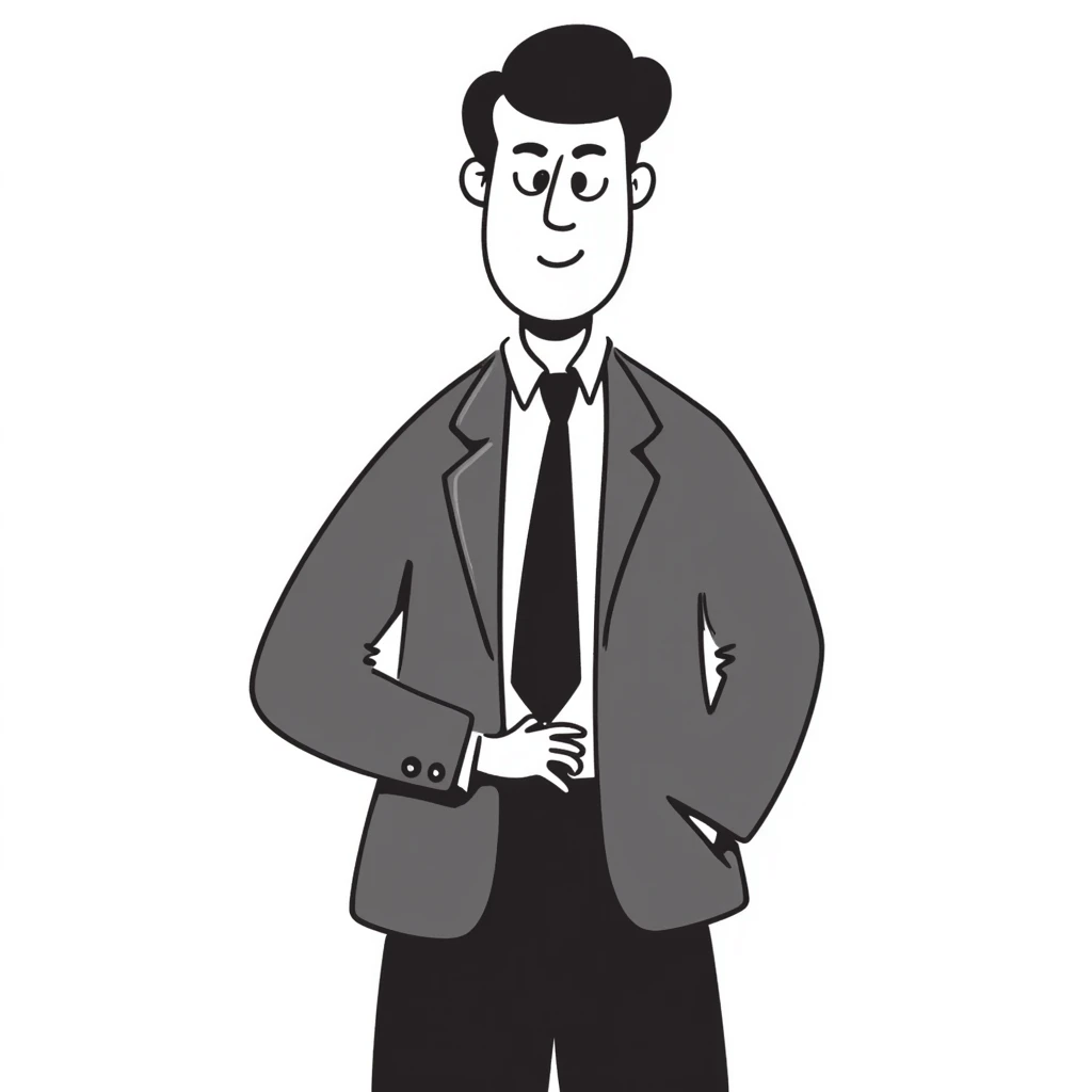 Sketch of a middle-aged man with stern expression, short hair, wearing a suit and tie emoji