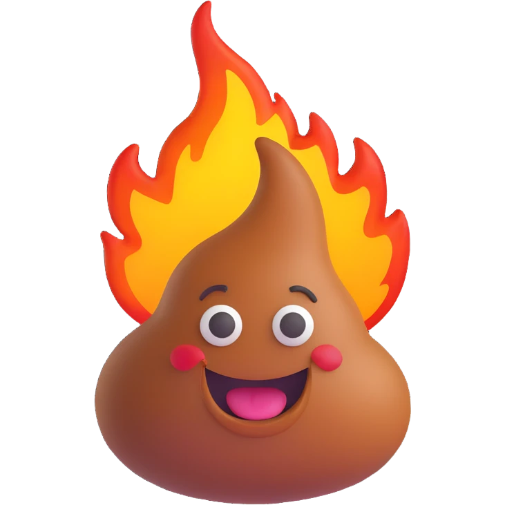 playful cartoon poop emoji with flames, humorous and expressive emoji