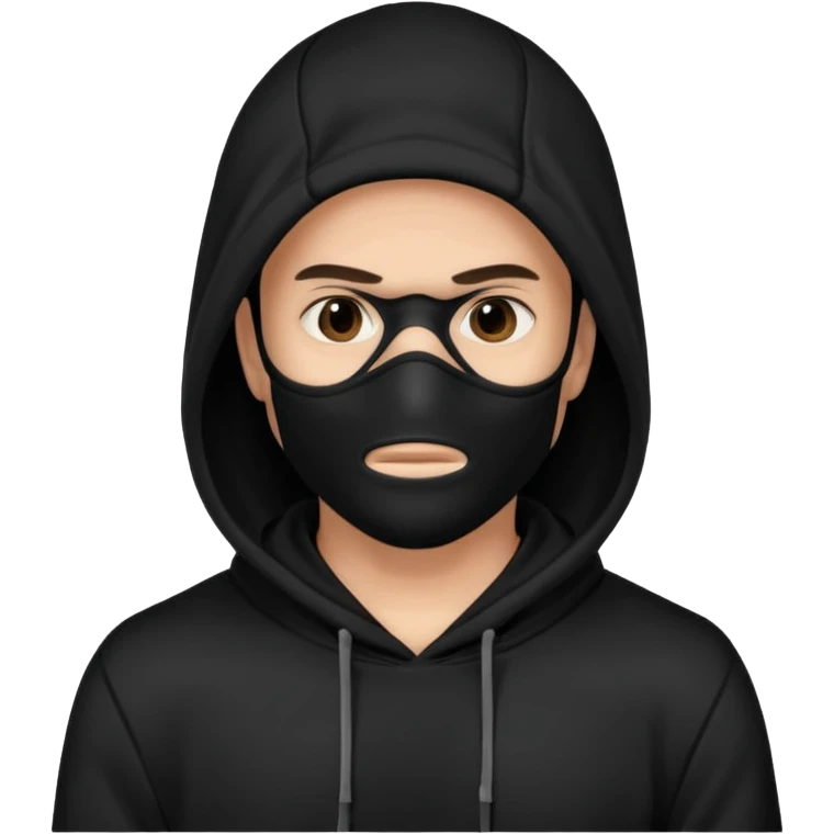 Mysterious man black hoodie black mask emoji