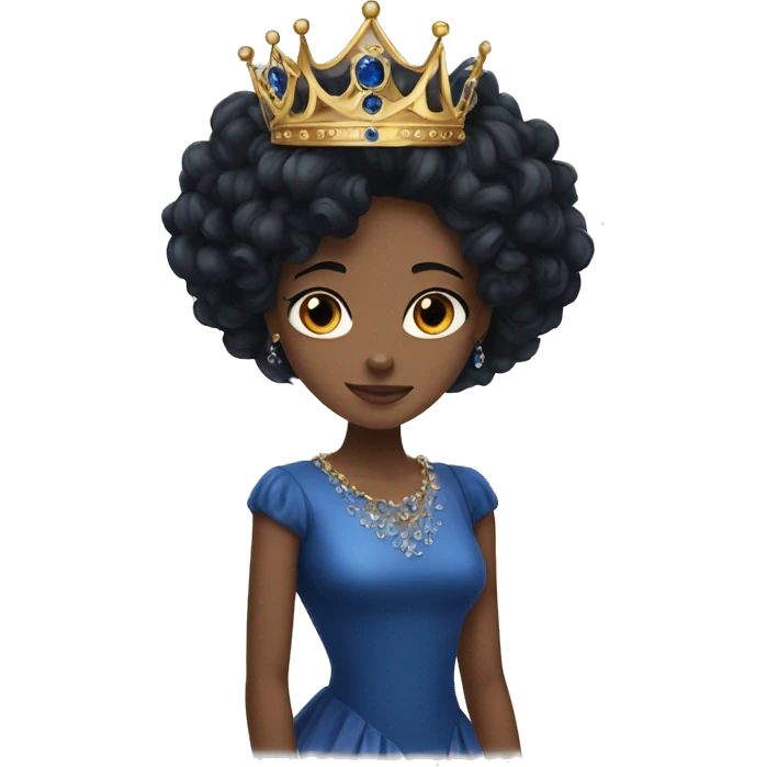 Sapphire crown on a young queen with curly black hair emoji