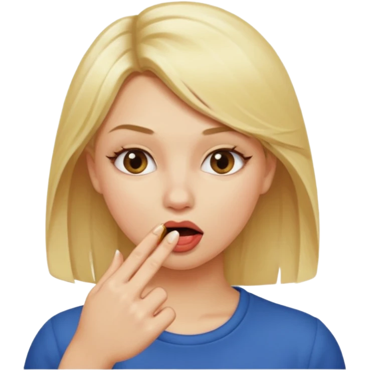 emoji de una mujer con cabello güero mordiéndose un dedo, tipo coqueta  emoji