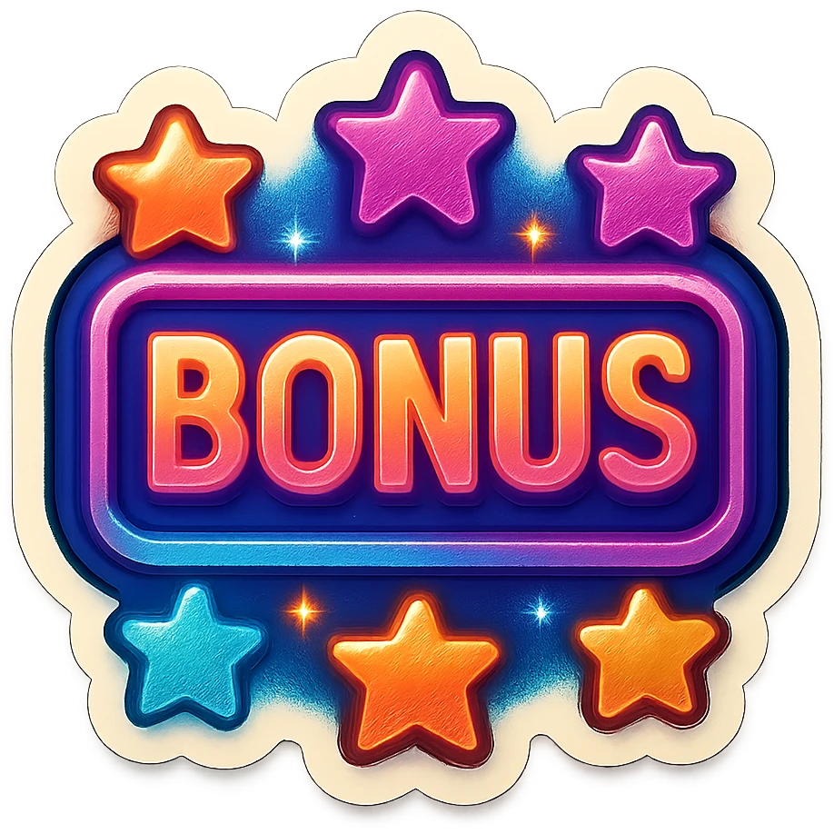 sign with the word BONUS in the center, surrounded by stars, retro neon style emoji