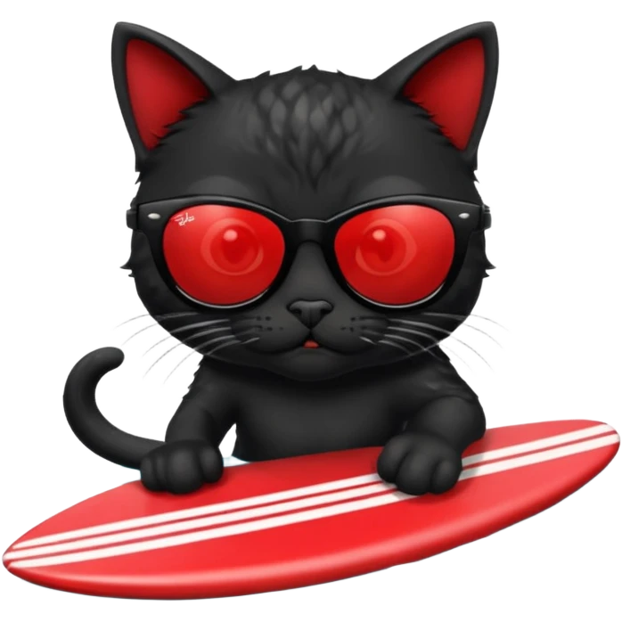 a bad kitty on the waves. make the cat look devlishish with a pair of black ray bans wayfers on. surfing. I want the ray bans black so you cant see the cats eyes emoji