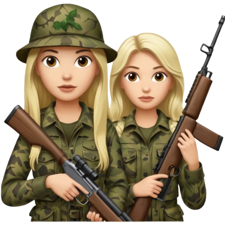 1 Long haired Brunette and blonde female hunting friends, blonde has thinner face emoji