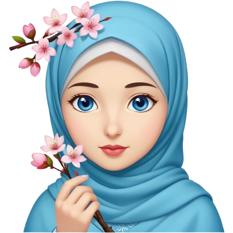 Turkish beautiful finish Konya girl blue eyes with hijab islamic dress and had on her hand cherry blossom emoji