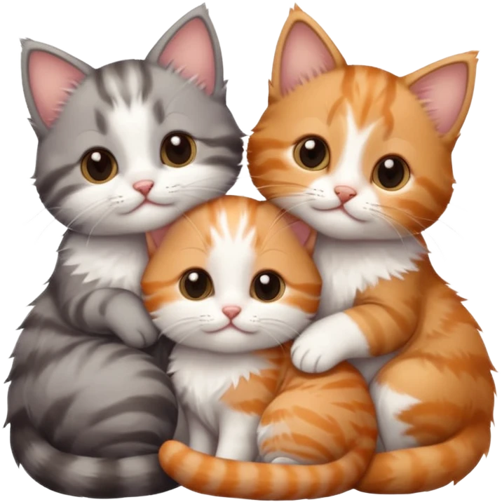 6 tiny kittens cuddling together all different colours, the first one is grey and white, the second is ginger and white and the third is brown tabby and white emoji