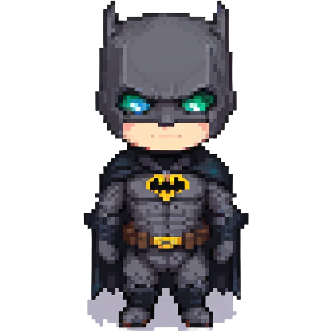 Chibi Batman in pixel art style, cute proportions, black suit emoji