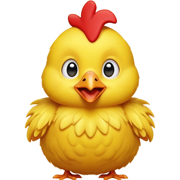 Cinematic Comical Yellow Baby Chicken Portrait Emoji, Head tilted dramatically with an exaggeratedly amused expression, featuring a striking, fluffy yellow downy coat with a tiny quirky red comb, wide, expressive beady eyes filled with playful disbelief, Simplified yet hilariously expressive features, highly detailed, glowing with a slightly sassy glow, high shine, dramatic yet playful, stylized with an air of cheeky mischief, bright and endearing, soft glowing outline, capturing the essence of a spirited and over-the-top chick, so meme-worthy it feels like it could peep its way into internet fame instantly! emoji