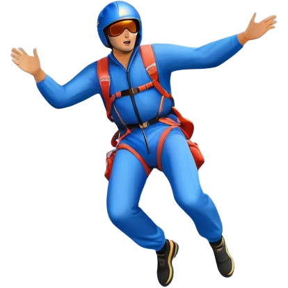 A base jumper soaring through the air, parachute deployed, flying off a steep mountain peak. The background is filled with majestic mountains, clear blue sky, and distant clouds, capturing the exhilarating thrill and beauty of extreme sports. emoji