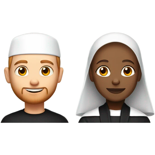 a young caucasian priest with a reddish beard and an african american nun side by side emoji