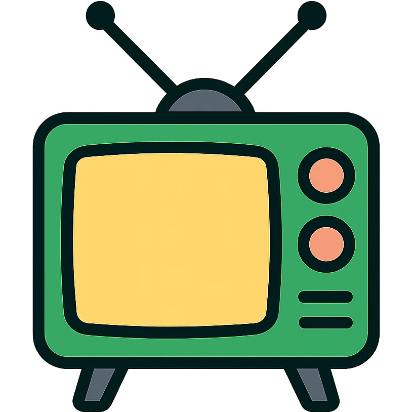 Green vintage television with rabbit ear antennas and dials, retro TV set emoji