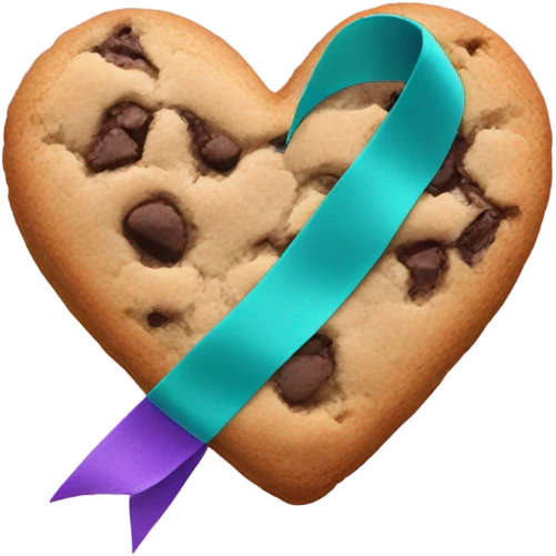 Cookie heart with teal purple support ribbon emoji