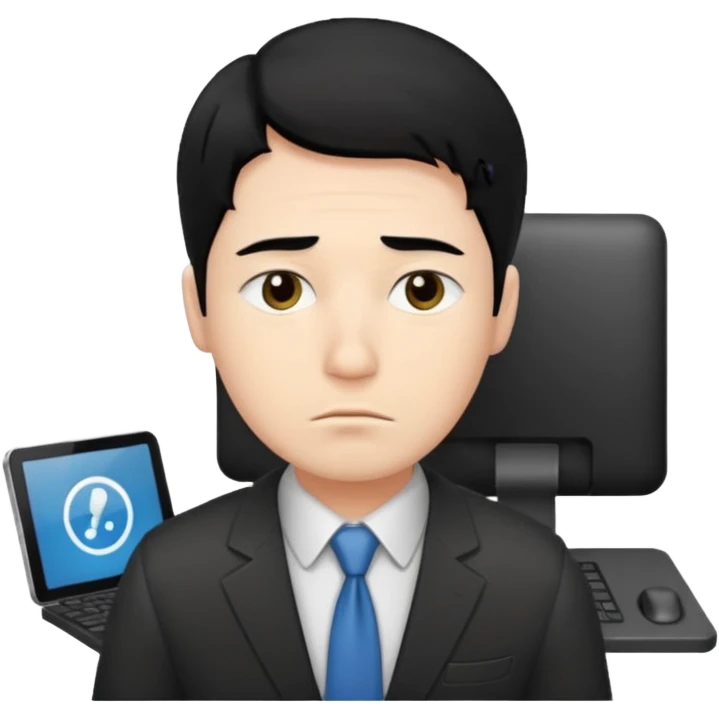 20대 직장인 남자. 단정한 검은 머리 지친얼굴 emoji