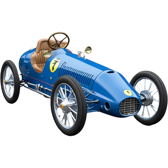  Hazy-blue Fenderless extended-wheelbase 1912 luxury racing Ferrari lowered powerful V-8 engined racing cycle car featuring advanced rugged 4 wheel independent suspension, power steering, disc brakes, small leather covered steering wheel, side mounted cowl exhaust  emoji