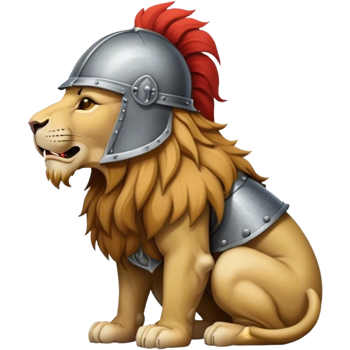 crouching lion in profile with medieval full face helmet emoji