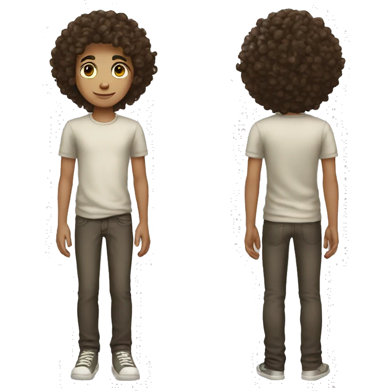 Skinny full body  white kid with long dark brown curly hair emoji