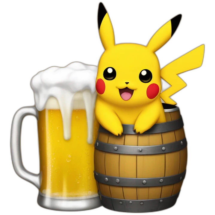 Pikachu bois une bière emoji