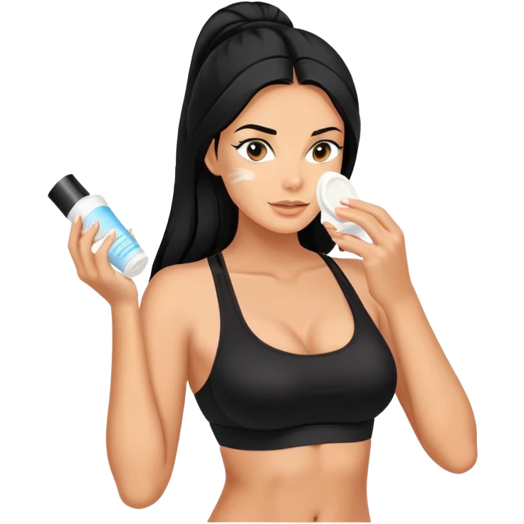 beauty routine, spa, face cream, long black hair tanned woman, black sports bra, sexy, hot  emoji