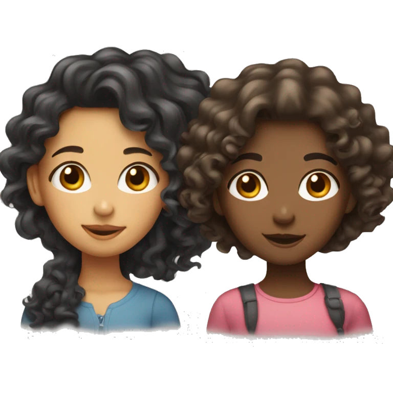 One girl with wavy hair mixed and another girl with curly hair mixed emoji