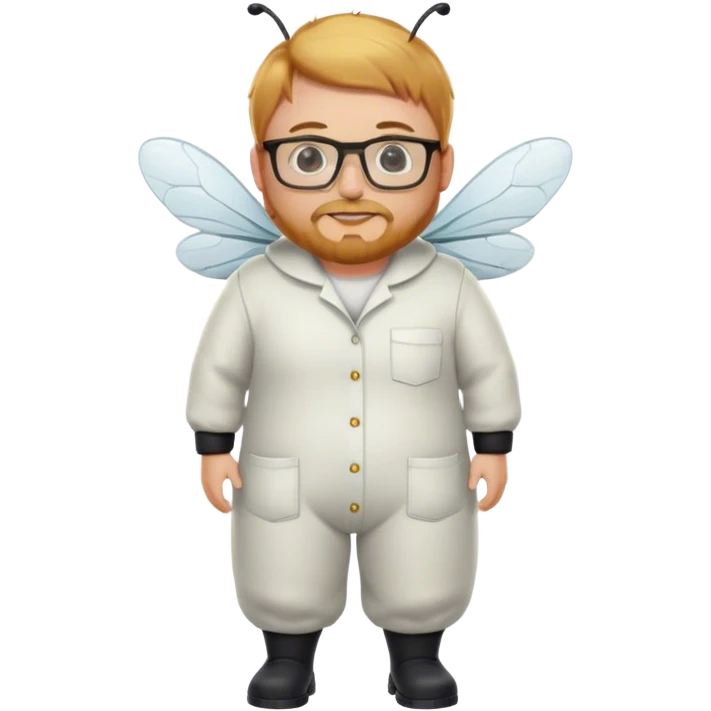 full body medium plus size bee keeper with  short light strawberry blonde hair and goatee wearing glasses  emoji
