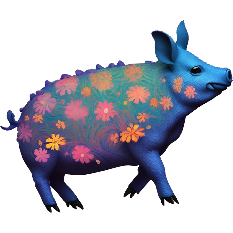retro groovy hippie trippy floral patterns on a pig armadillo centipede emoji