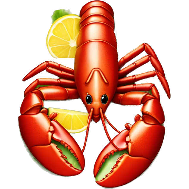 Platter of lobster served on bed of lettuce and lemon wedge emoji