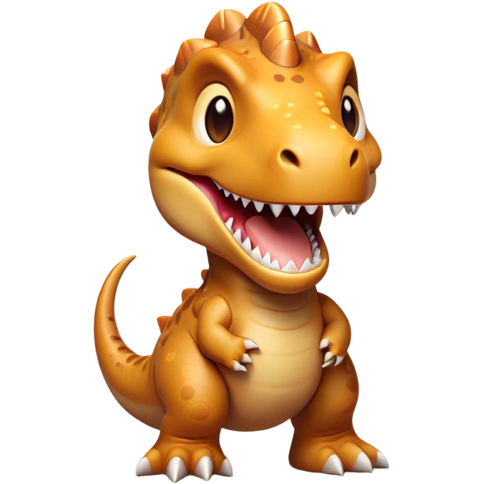 Cinematic Cute T-rex Portrait Emoji, Head tilted playfully with a big, endearing smile, featuring a compact, fierce yet friendly form with a massive head, tiny arms, and sparkling, mischievous eyes, Simplified yet irresistibly adorable features, highly detailed, glowing with a warm, inviting prehistoric glow, high shine, affectionate and lively, stylized with a touch of whimsical dinosaur charm, soft glowing outline, capturing the essence of a mischievous yet lovable T-rex that seems as if it could stomp out of the screen into your heart! emoji