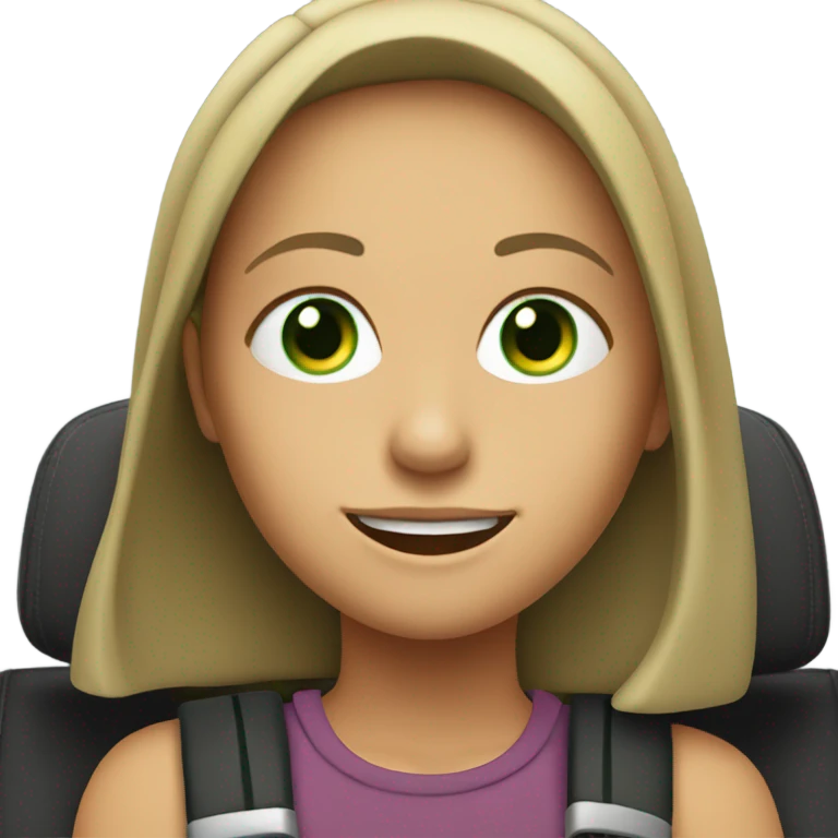 smiling girl in car interior green eyes emoji