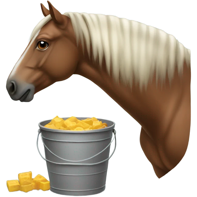 Realistic horse eating out of bucket  emoji