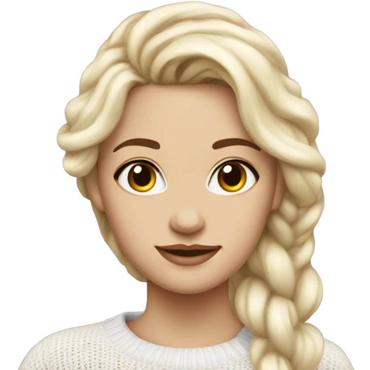 Beautiful blonde with mermaid hair, brown eyes, wearing a white knitted sweater  emoji