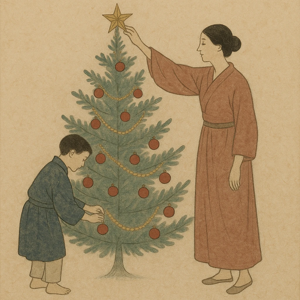 people decorating a Christmas tree emoji