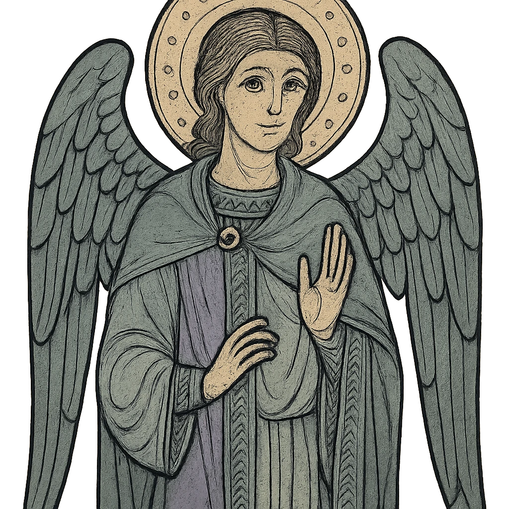 gothic stained glass angel, intricate details, vibrant colors, medieval art style emoji