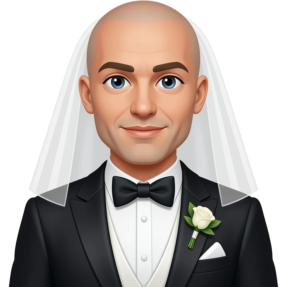 un hombre calvo con vestido de novia emoji