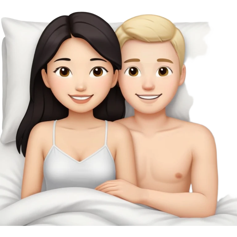 Beautiful Asian woman and white boy in bed sfw emoji
