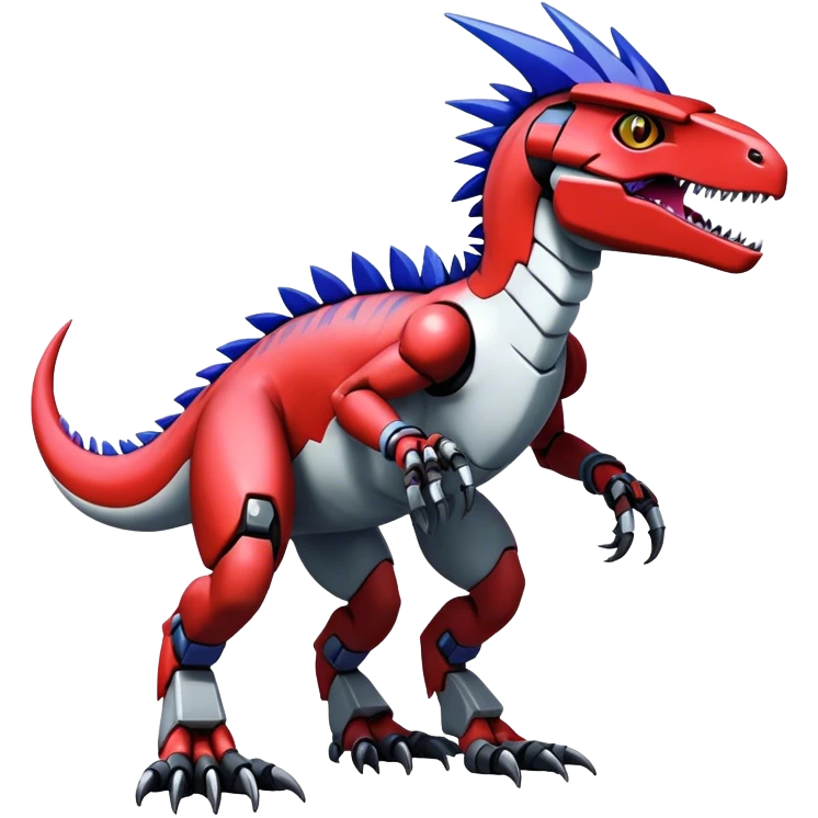Punky Furry maned Cool Edgy badass Futuristic shiny colorful cyborg-Digimon-Fakemon-Guilmon-Velociraptor-Mecha full body  emoji