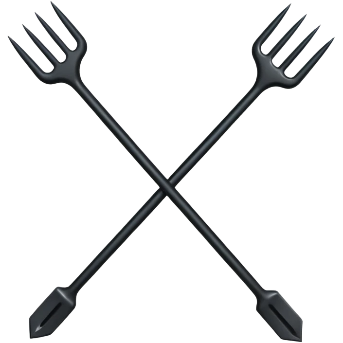 Make 2 black 3 spiked pitchforks cross emoji