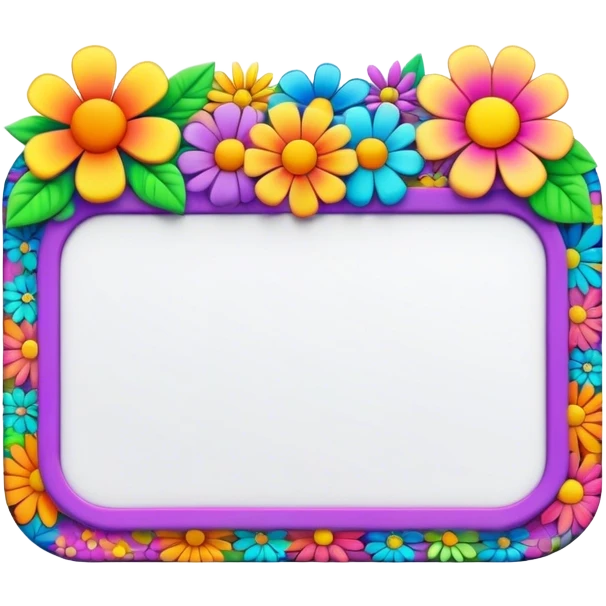3D, psychedelic colored name tag with hippie style flower border emoji