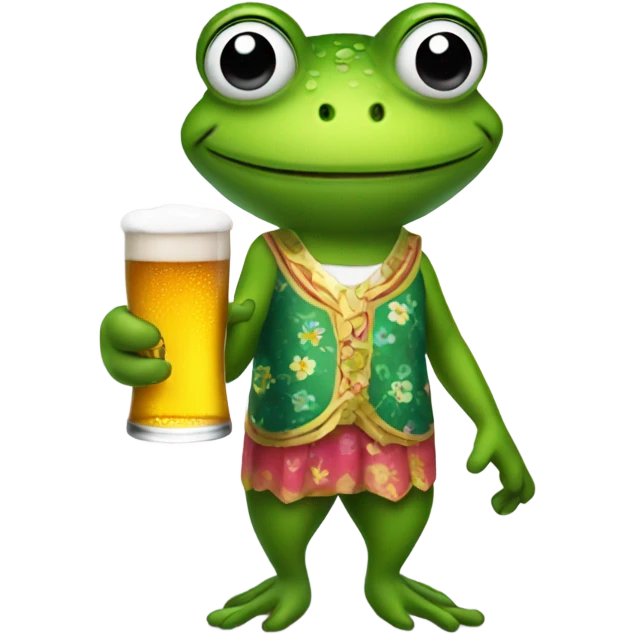 Frog w a dress and a bottle of beer emoji