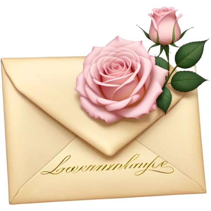 A vintage love letter sealed with golden wax, a single pale pink rose resting on top.
 emoji