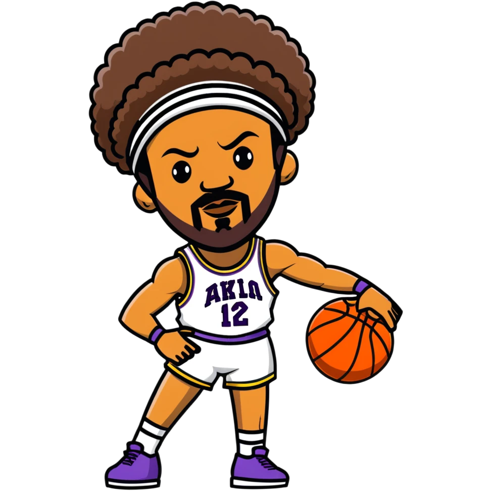 Wilt Chamberlain basketball player, tall, afro, headband, holding basketball emoji