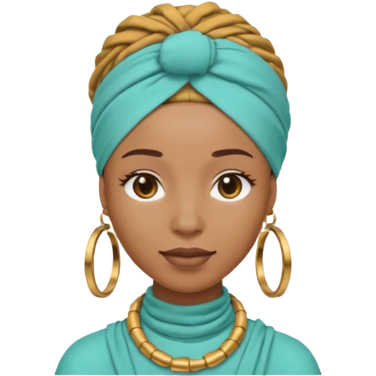 Non-portrait Jayci-vibe emoji, 1024 PNG, transparent. Headwrap (muted R-G-G), hoops, locs hint; soft smile, golden inner glow + faint heart aura. Embed: first-love, roots calm, playful grace, protective joy, consent. emoji
