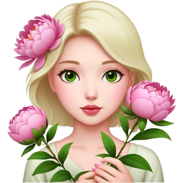 Beautiful girl holding peony flowers emoji